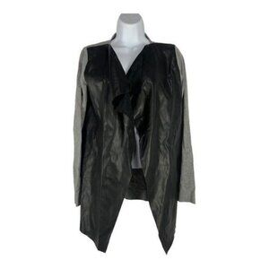 Zara Knit Gray & Black Faux Leather Open Front Cardigan Jacket M